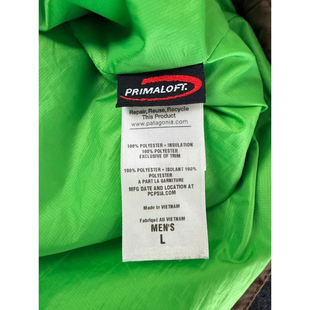 Patagonia Nano Puff Vest Mens Large Brown Lime Green PrimaLoft Insulated Puffer